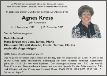Traueranzeige von Agnes Kress 