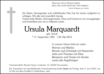Traueranzeige von Ursula Marquardt 