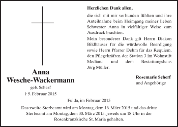 Traueranzeige von Anna Wesche-Wackermann 