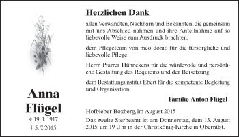 Traueranzeige von Anna Flügel 