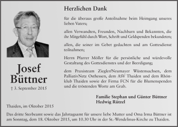 Traueranzeige von Josef Büttner 