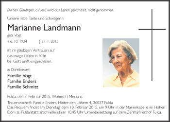 Traueranzeige von Marianne Landmann 