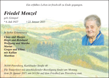 Traueranzeige von Friedel Menzel 