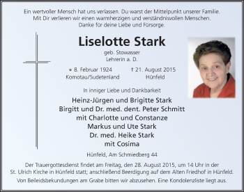 Traueranzeige von Liselotte Stark 