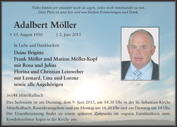 Traueranzeige von Adalbert Möller 
