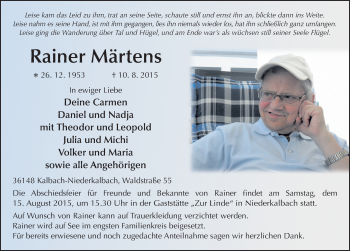Traueranzeige von Rainer Märtens 