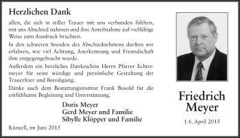 Traueranzeige von Friedrich Meyer 