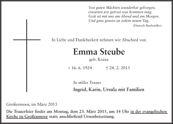 Traueranzeige von Emma Steube 