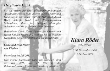 Traueranzeige von Klara Röder 