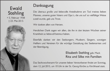 Traueranzeige von Ewald Stehling 