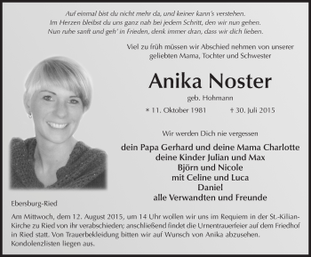 Traueranzeige von Anika Noster 