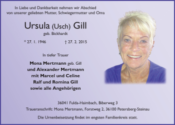 Traueranzeige von Ursula Gill 