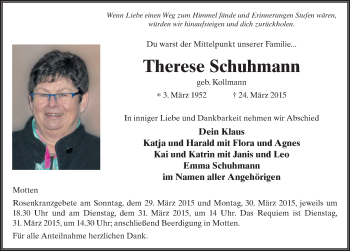 Traueranzeige von Therese Schuhmann 