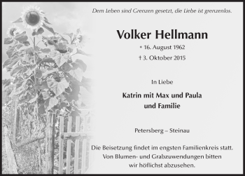 Traueranzeige von Volker Hellmann 