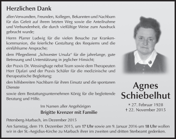 Traueranzeige von Agnes Schiebelhut 