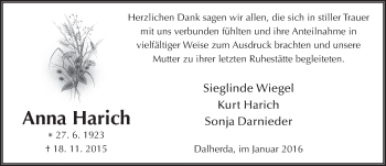 Traueranzeige von Anna Harich 