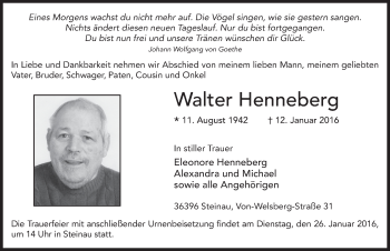 Traueranzeige von Walter Henneberg 