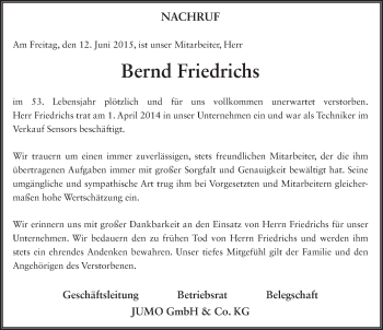 Traueranzeige von Bernd Friedrichs 
