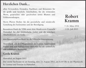 Traueranzeige von Robert Kramm 