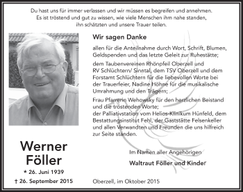 Traueranzeige von Werner Föller 