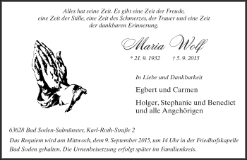 Traueranzeige von Maria Wolf 