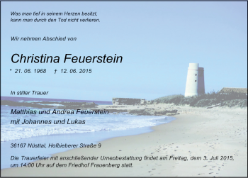 Traueranzeige von Christina Feuerstein 