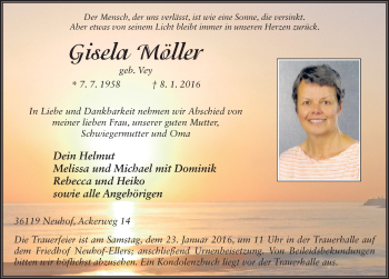 Traueranzeige von Gisela Möller 