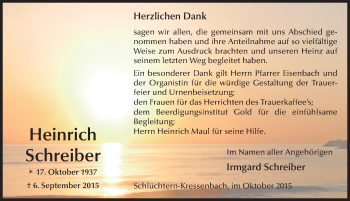 Traueranzeige von Heinrich Schreiber 