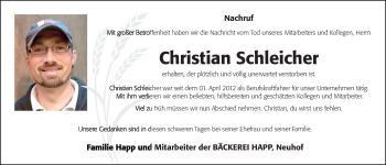 Traueranzeige von Christian Schleicher 