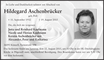 Traueranzeige von Hildegard Aschenbrücker 