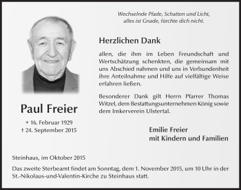 Traueranzeige von Paul Freier 
