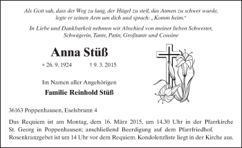 Traueranzeige von Anna Stüß 