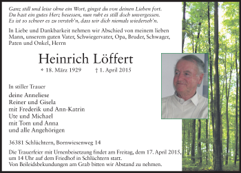 Traueranzeige von Heinrich Löffert 