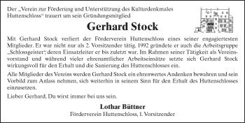 Traueranzeige von Gerhard Stock 