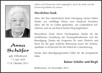 Traueranzeige von Anna Schäfer 