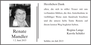 Traueranzeige von Renate Mandler 