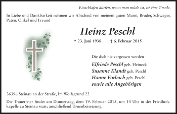Traueranzeige von Heinz Peschl von Fuldaer Zeitung