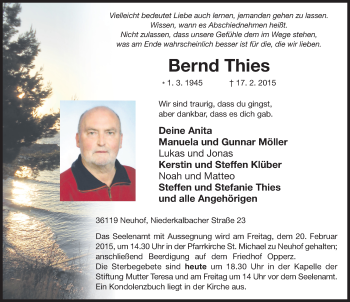 Traueranzeige von Bernd Thies 