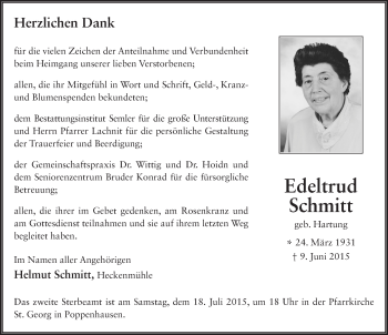 Traueranzeige von Edeltrud Schmitt 