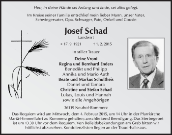 Traueranzeige von Josef Schad 