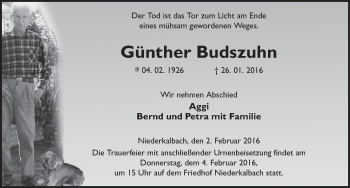 Traueranzeige von Günther Budszuhn 