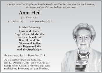 Traueranzeige von Anni Heil 