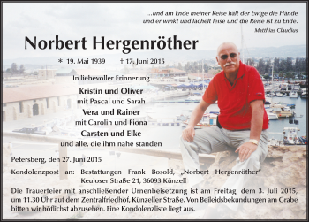 Traueranzeige von Norbert Hergenröther 