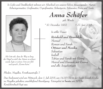 Traueranzeige von Anna Schäfer 