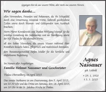 Traueranzeige von Agnes Nassauer 
