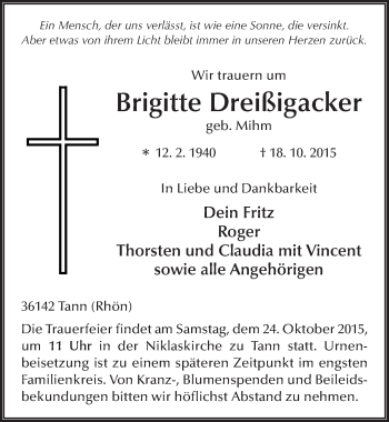 Traueranzeige von Brigitte Dreißigacker 