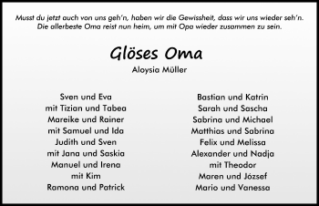 Traueranzeige von Aloysia Müller 
