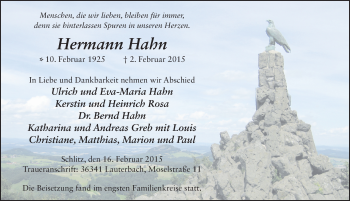 Traueranzeige von Hermann Hahn 