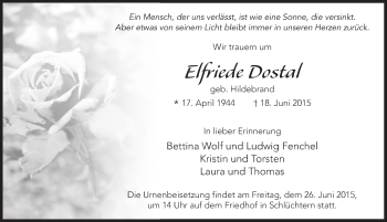 Traueranzeige von Elfriede Dostal 