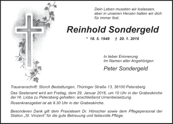 Traueranzeige von Reinhold Sondergeld 